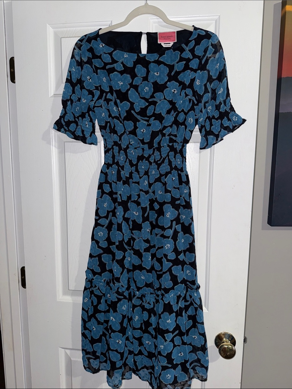 NWT kate spade Black and Blue Floral Midi Dress